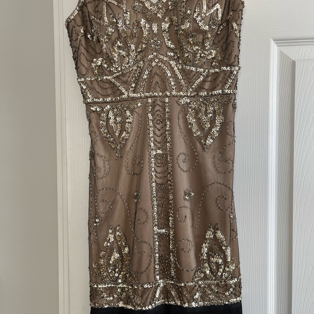 Sue Wong Sequin Embellished Dress in Black and Tan - Picture 7 of 9